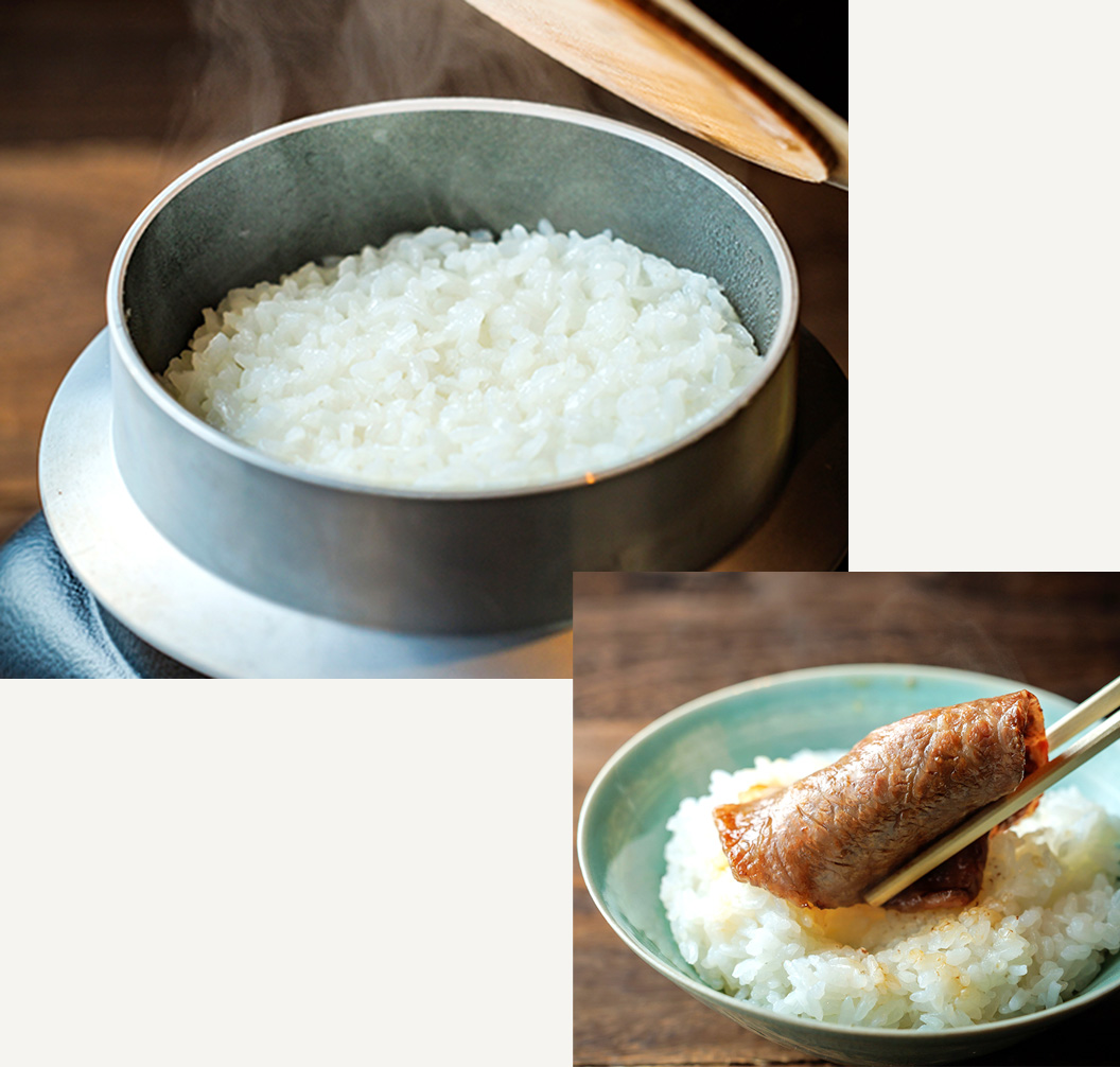 ふっくらとした粒立ちが特徴の卓上で炊き上げるこだわりの白米